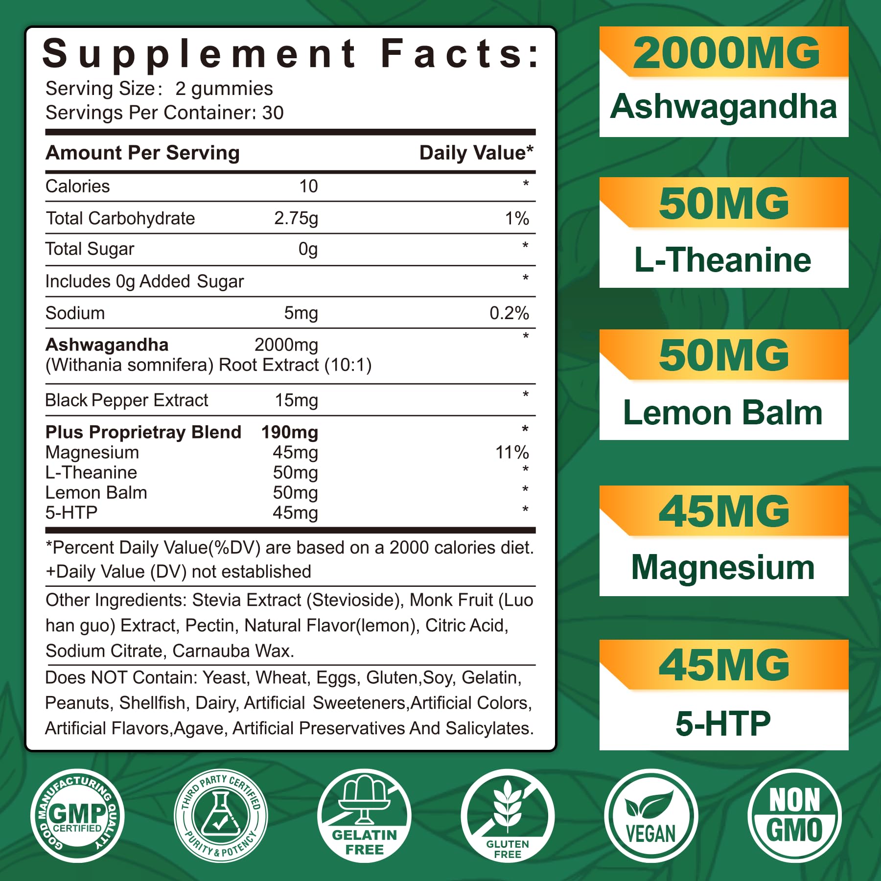 NEVISS Ashwagandha Gummies bottle front highlighting vegan and clean-label traits.