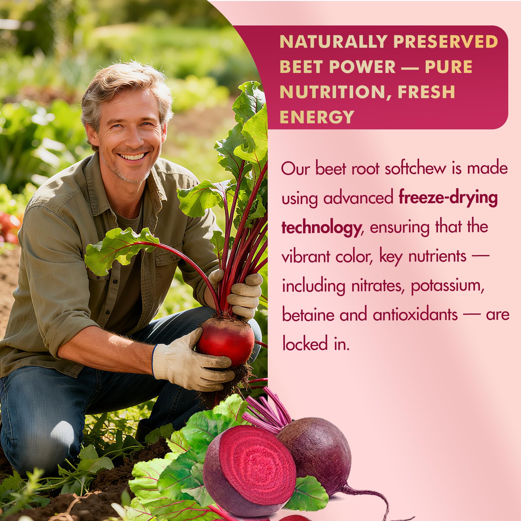NEVISS Beet Chews packaging front label clearly shows ingredients