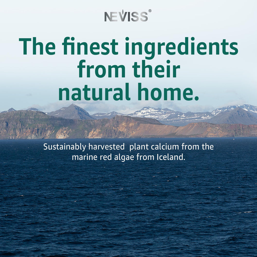 Sustainable packaging for NEVISS Calcium Gummies with third-party testing badge