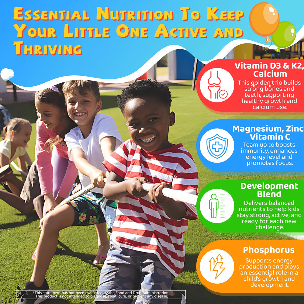 Nutrients and minerals panel for NEVISS D3 K2 Kids Gummies detailing core ingredients.