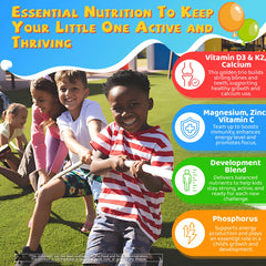 Nutrients and minerals panel for NEVISS D3 K2 Kids Gummies detailing core ingredients.