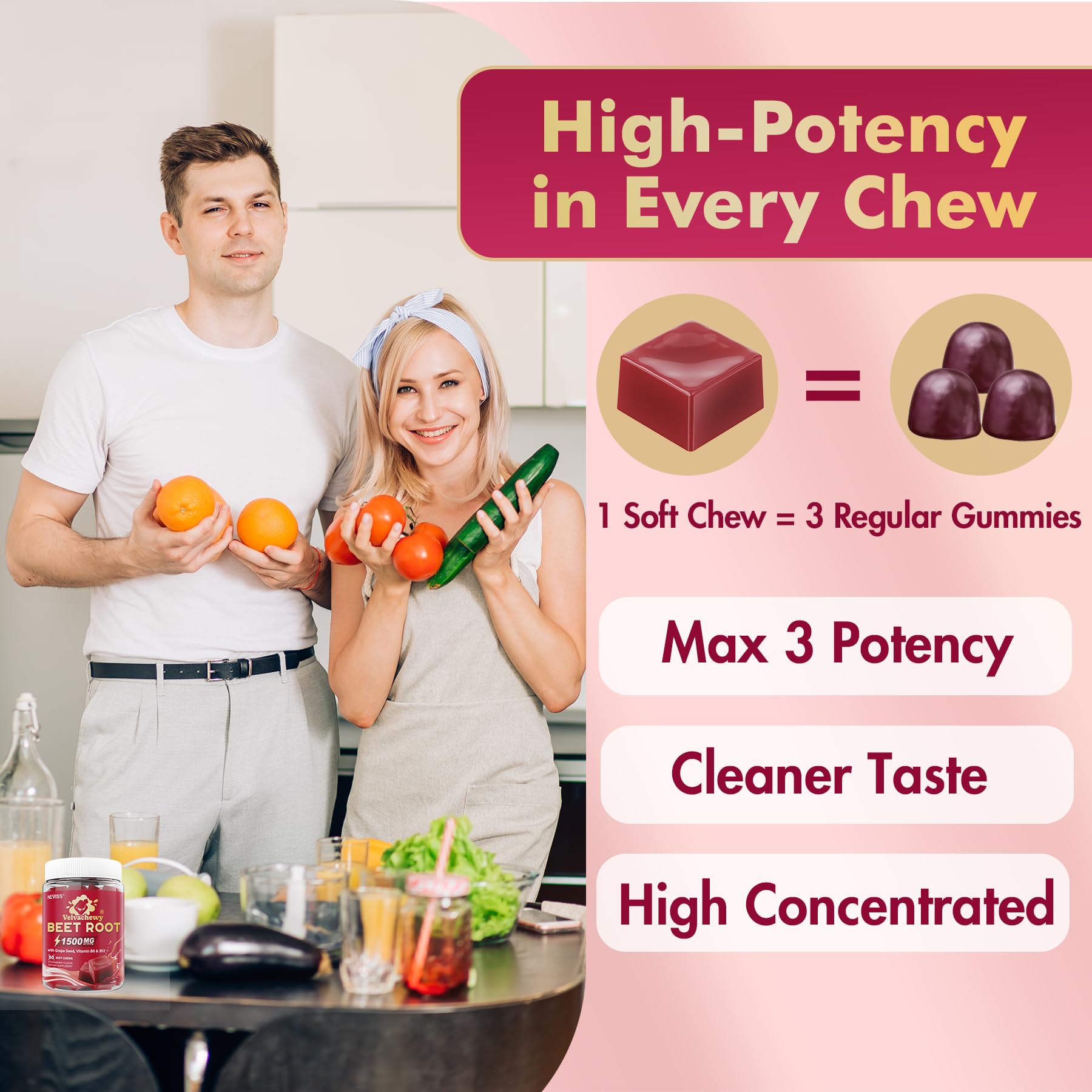 NEVISS Beet Chews with grape seed illustration visual