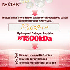 NEVISS Hydrolyzed Collagen Gummies texture close-up emphasizes chewy, enjoyable intake