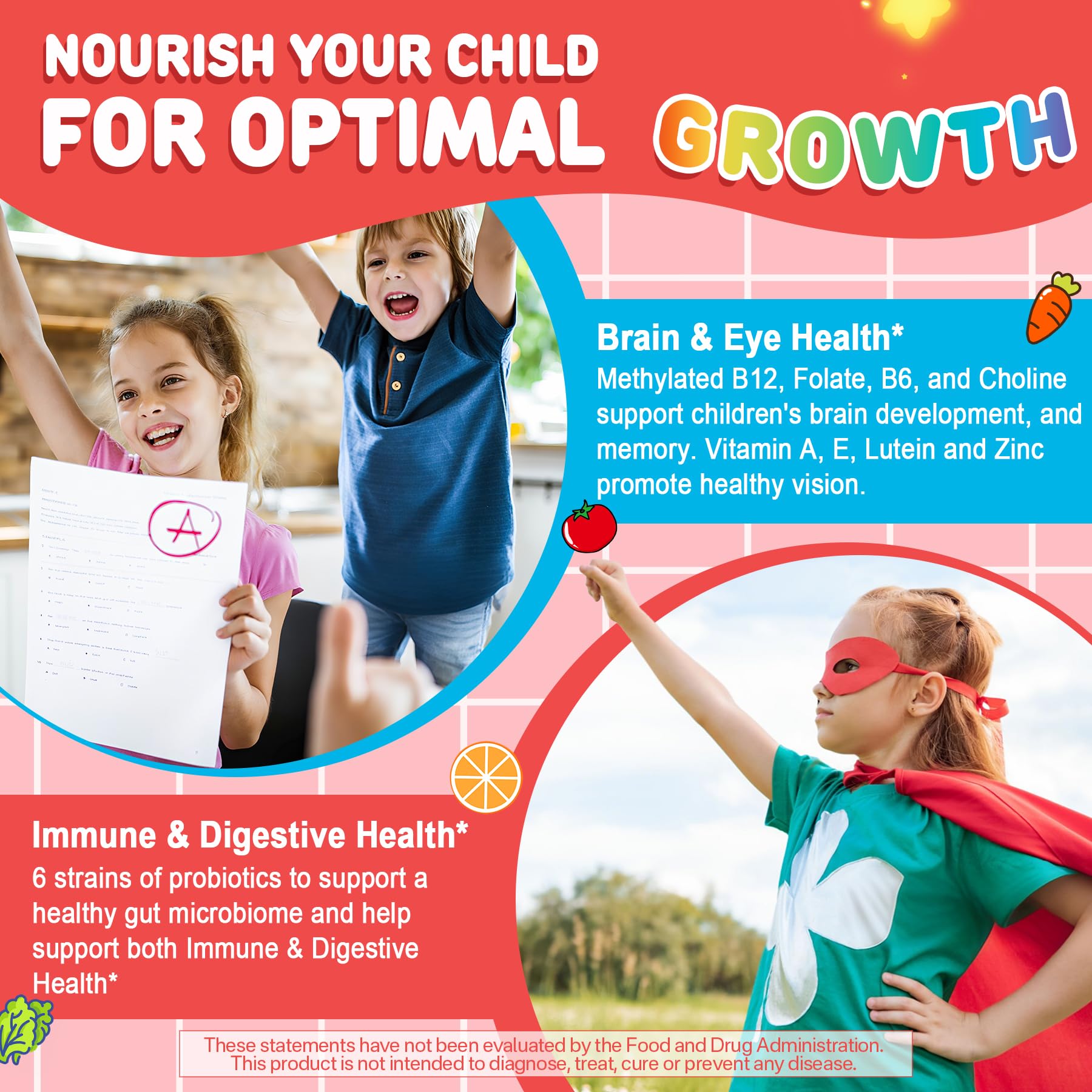Calcium and Vitamin D3 emphasis for bone health.