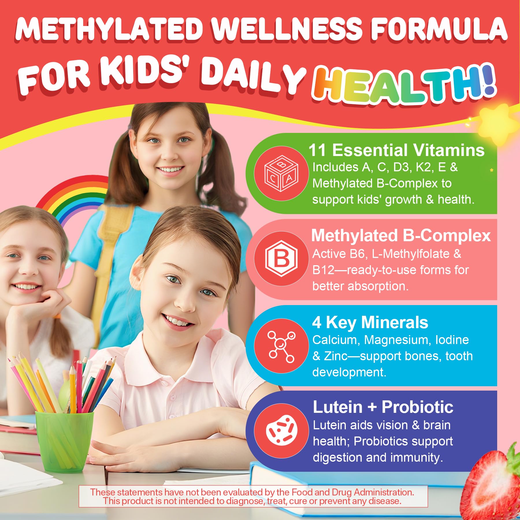 Close-up of strawberry-flavored gummies showing soft, kid-friendly texture.