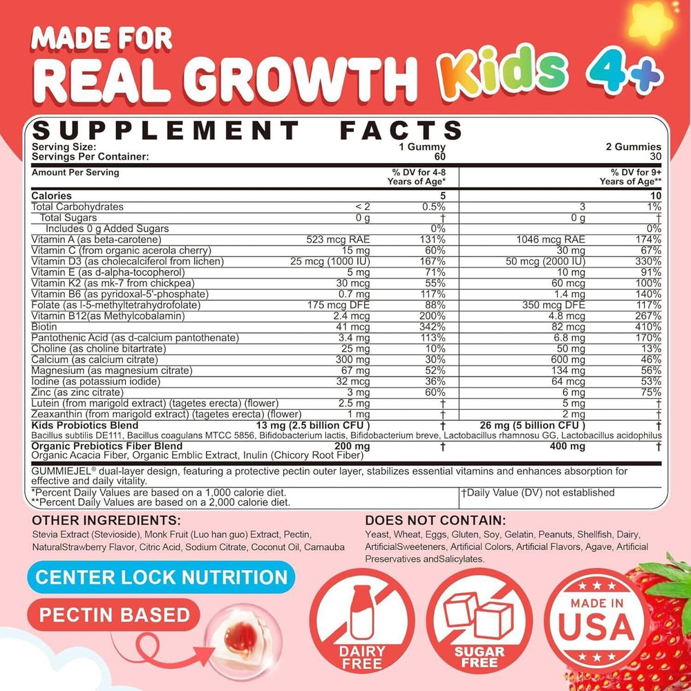 Neviss Kids multivitamin gummies close-up with strawberry flavor and chewable texture.