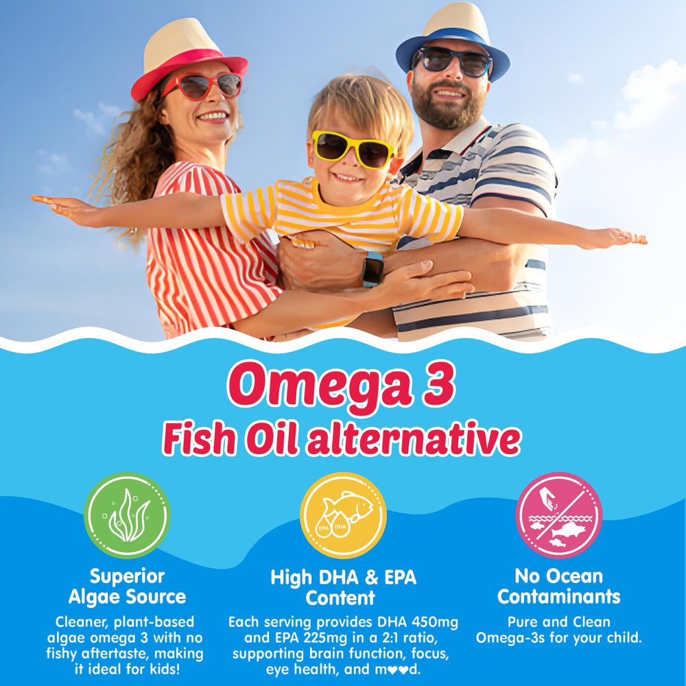 NEVISS Kids Omega-3 Gummies orange flavor close-up invites tasty daily DHA and EPA.