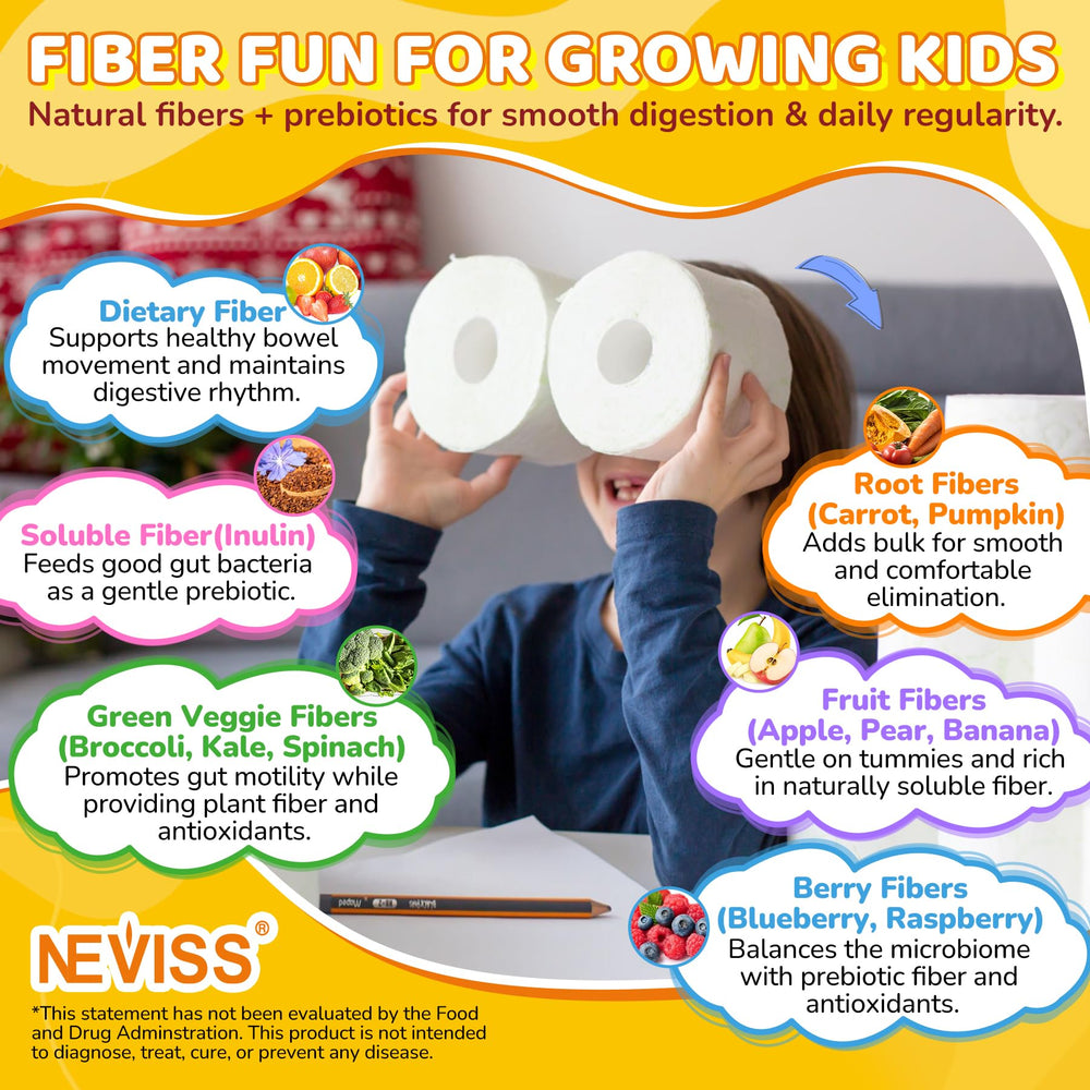 NEVISS Kids Probiotic Gummies bottle on a shelf for daily use