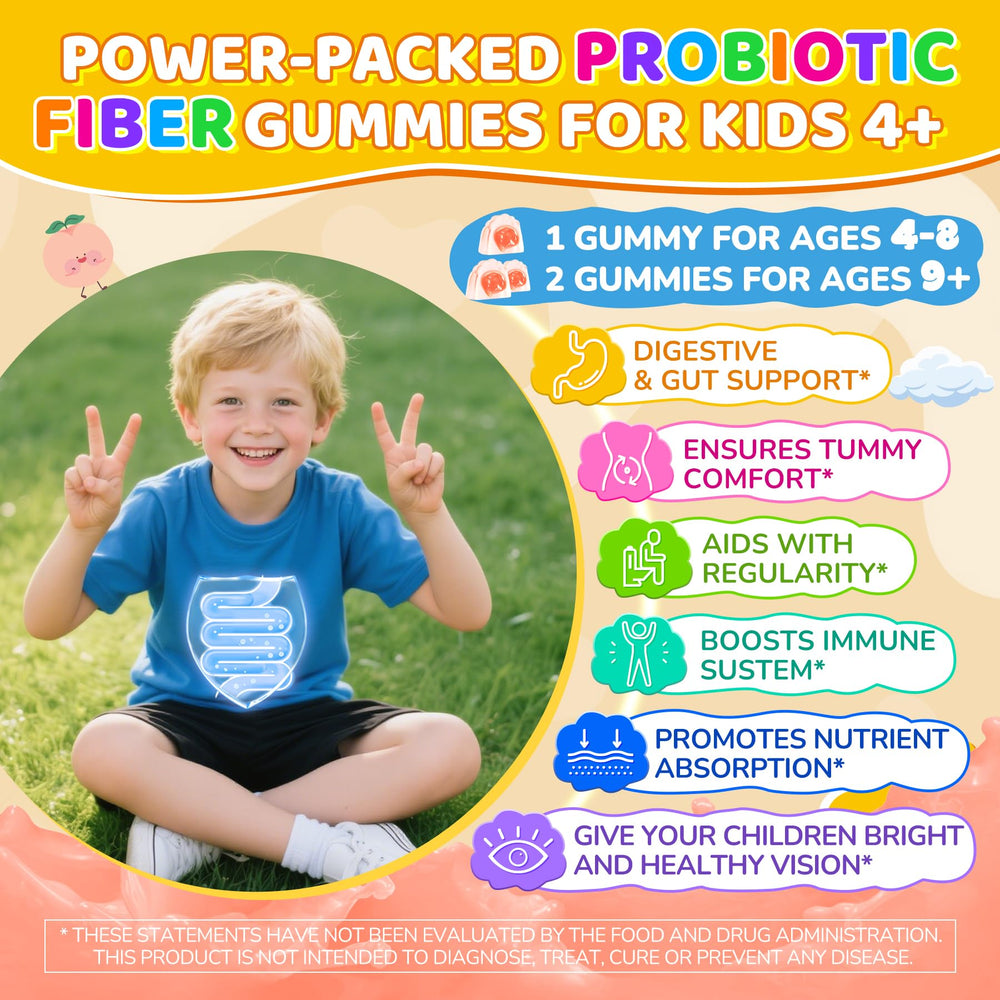 NEVISS Kids Probiotic Gummies ingredients panel features organic inulin and veggie fiber