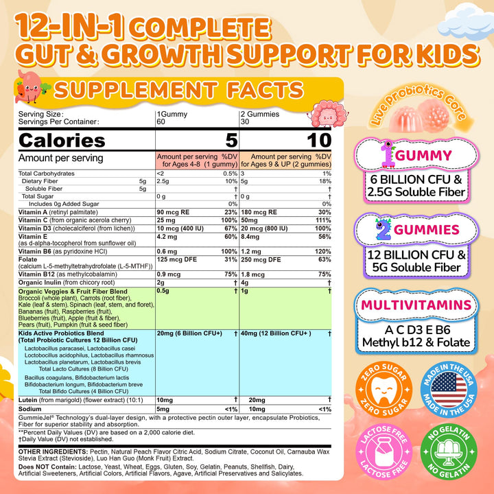 NEVISS Kids Probiotic Gummies label close-up shows clean ingredients