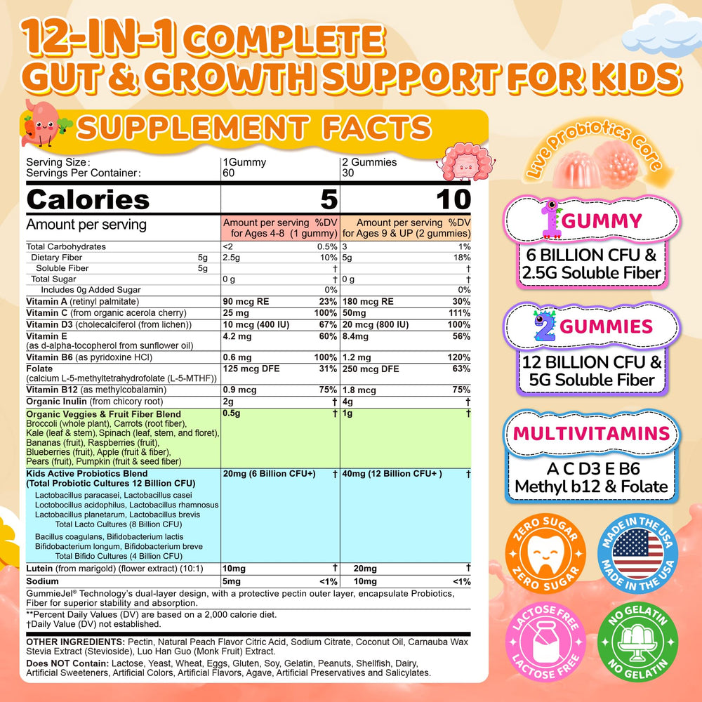 NEVISS Kids Probiotic Gummies label close-up shows clean ingredients