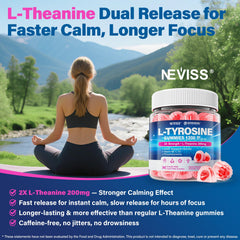NEVISS L Tyrosine Gummies closeup shows chewy texture ideal for quick intake.