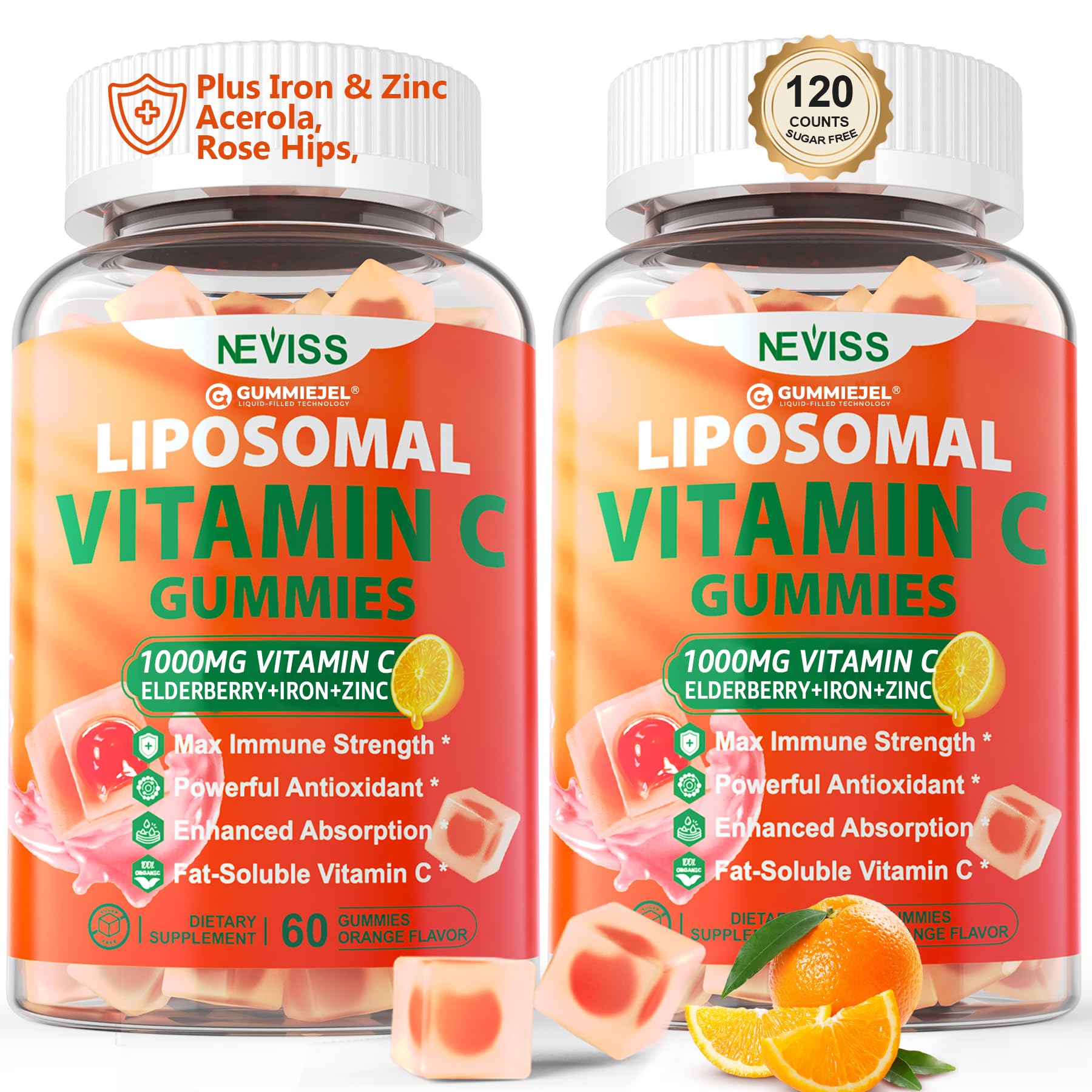 NEVISS Liposomal Vitamin C 1000mg gummies bottle for immune support and daily wellness.