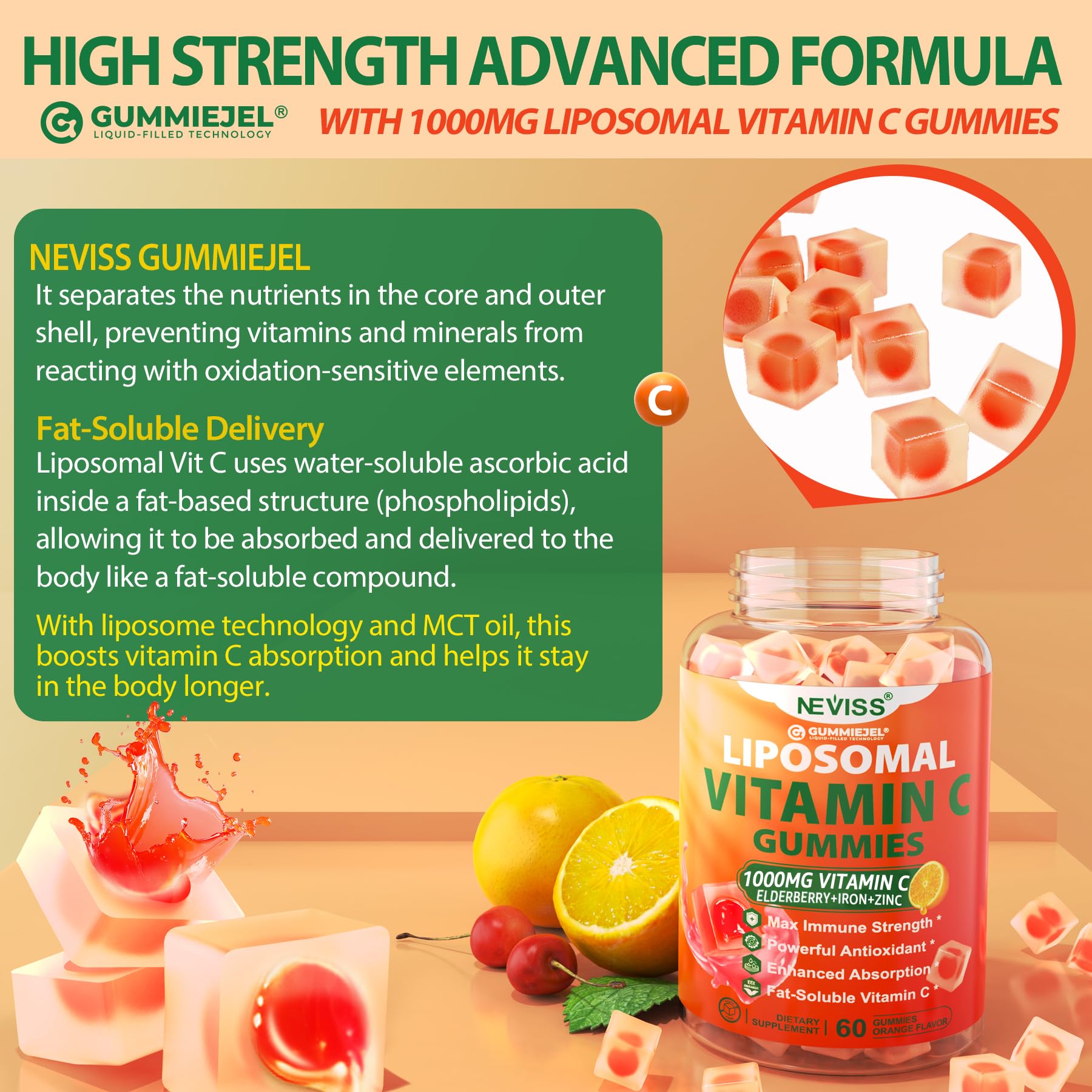 Graphic illustrating antioxidant and immune support from NEVISS gummies