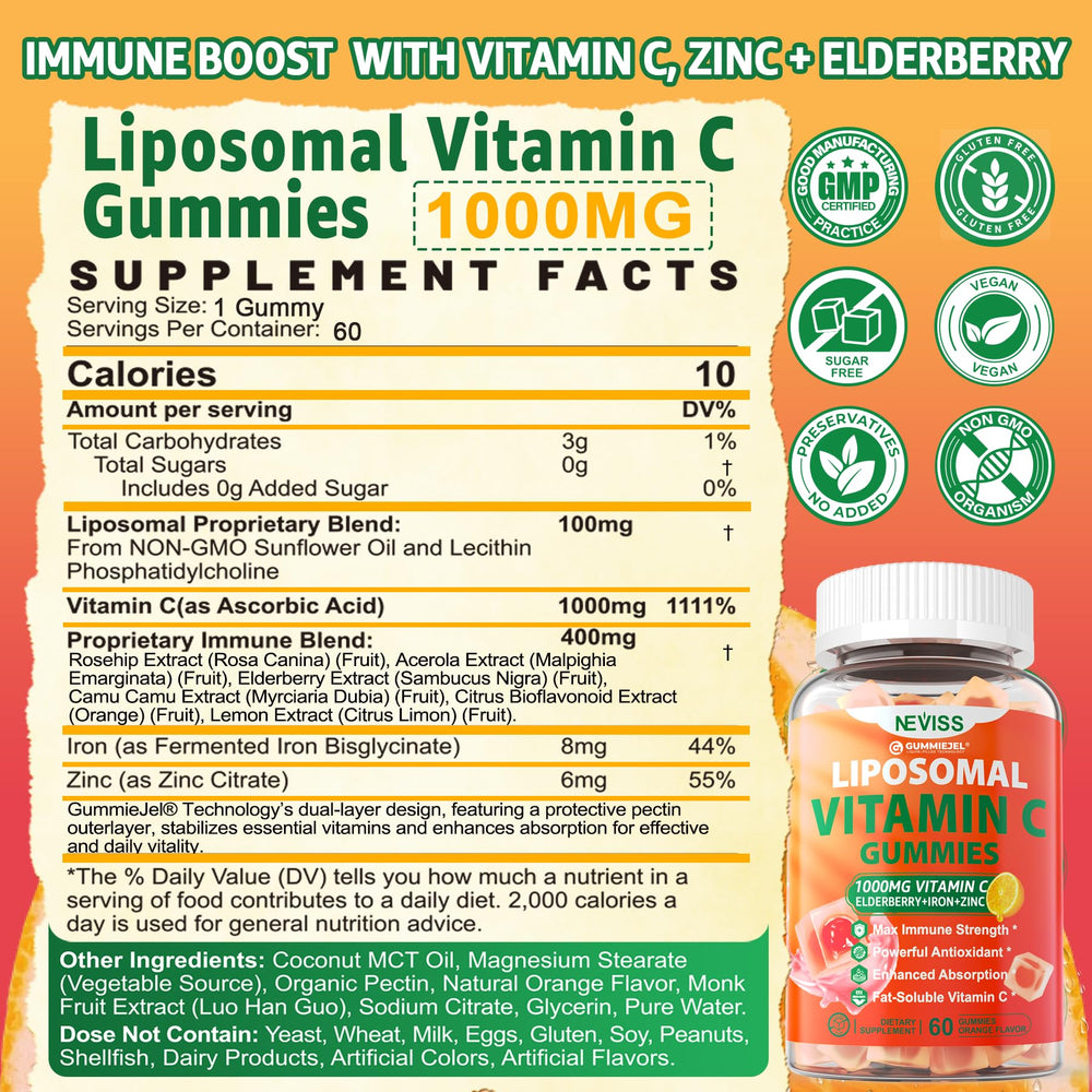 NEVISS liposomal vitamin C gummies with elderberry close-up of ingredients