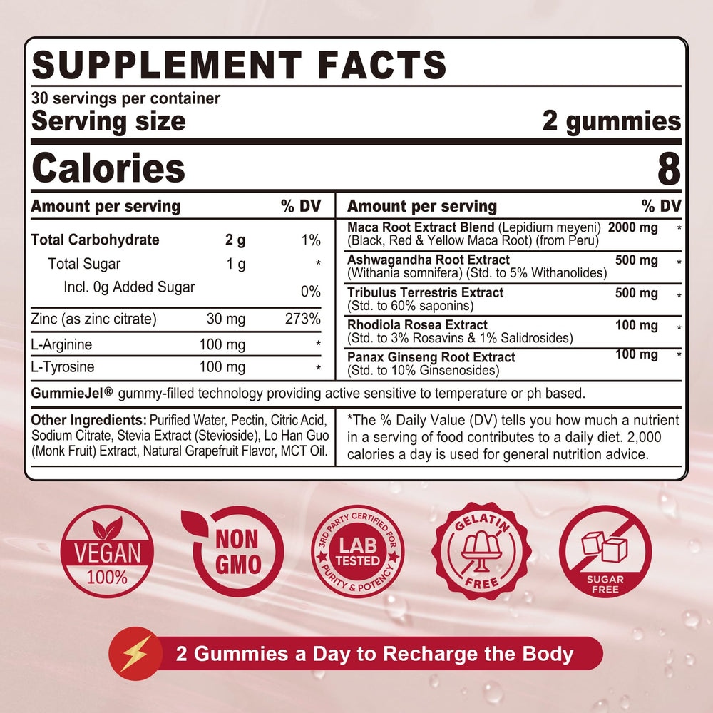 NEVISS maca gummies jar close-up emphasizes convenient chewable wellness for on-the-go days