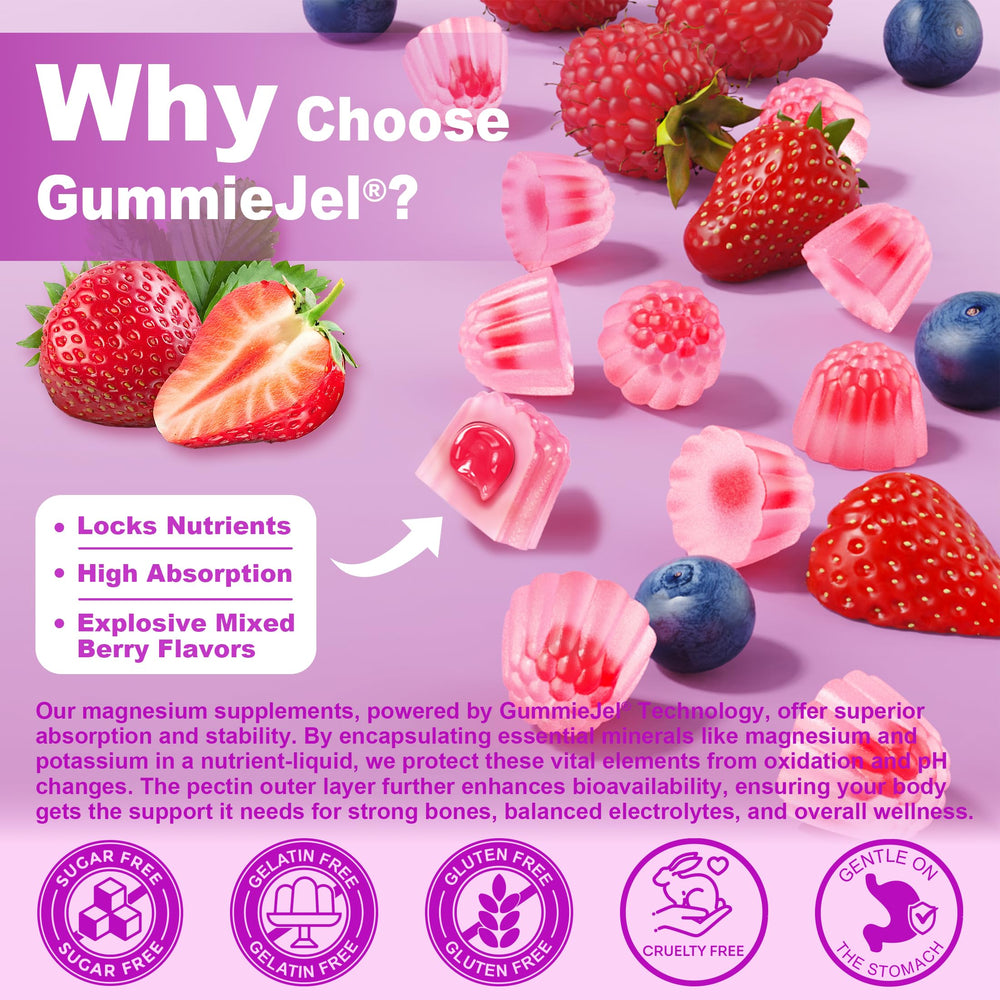NEVISS magnesium gummy bite close-up shows soft texture and berry taste