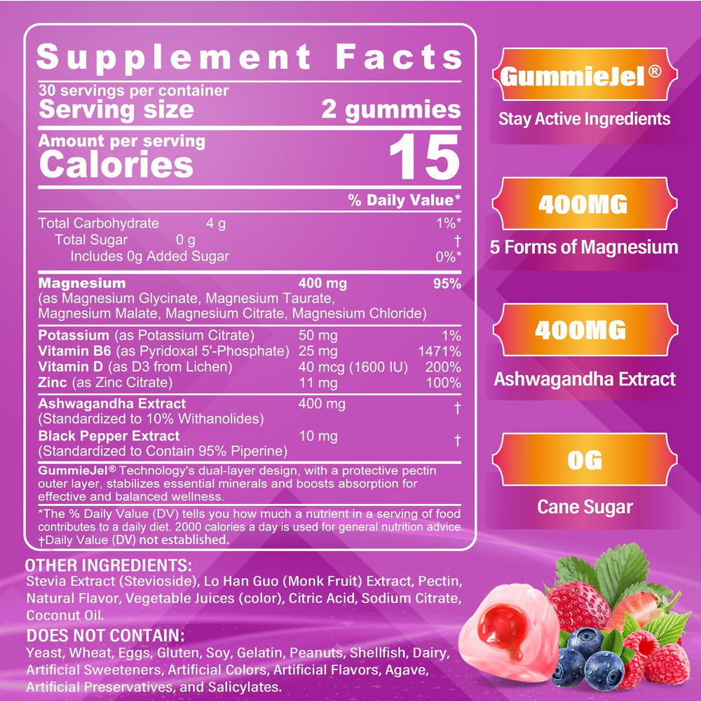 NEVISS magnesium gummies pour with mixed berry flavor for steady calm energy