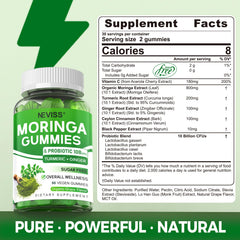 Neviss Moringa Gummies table close-up highlights grape flavor and sugar-free appeal.