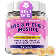 NEVISS Myo-Inositol gummies bottle for daily routine supporting potential hormone balance and cycle harmony.