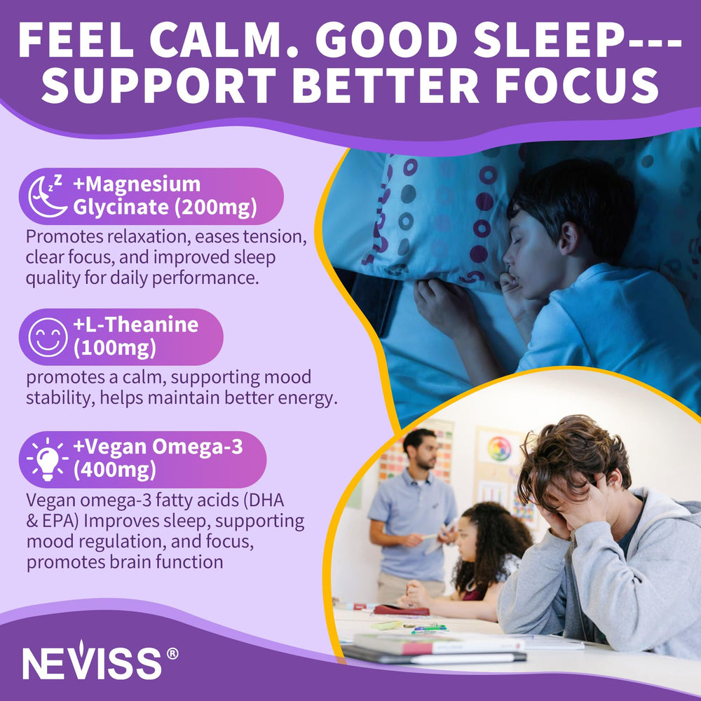 NEVISS omega-3 algae DHA bottle highlights eye health and brain support.