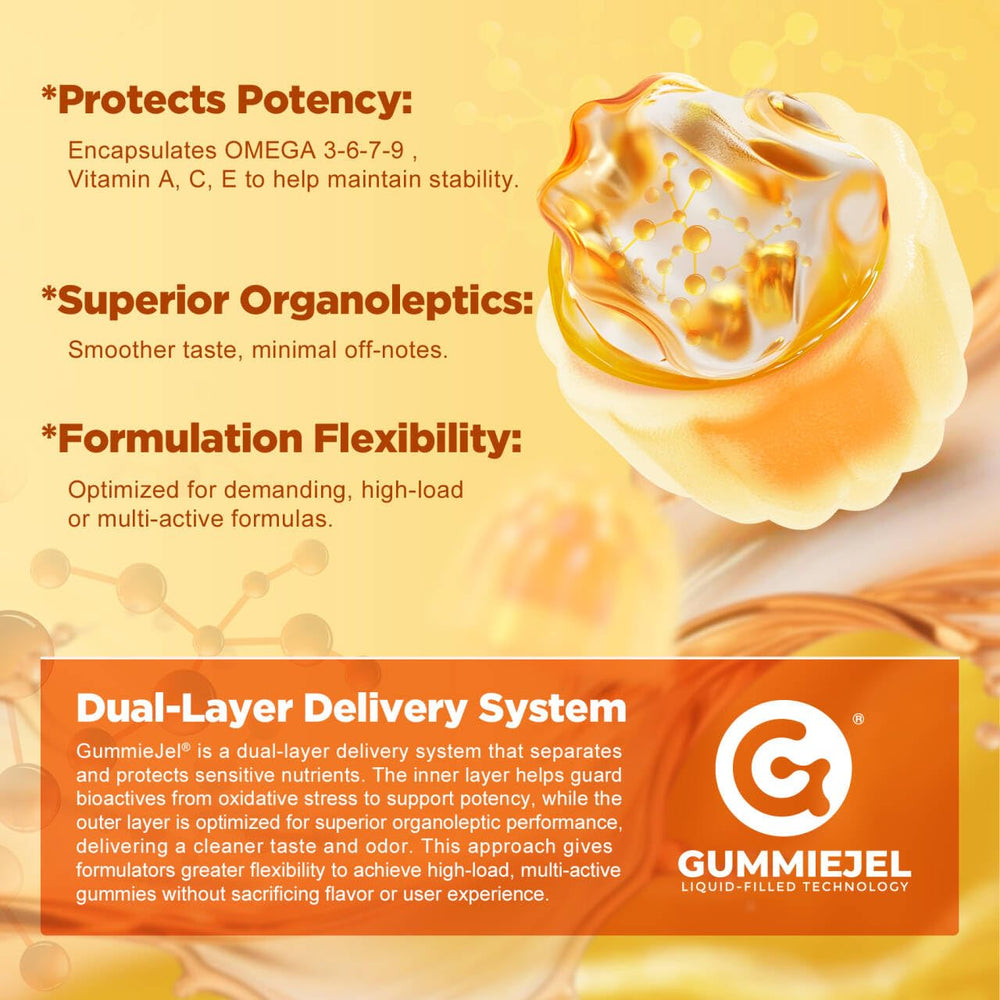 NEVISS gummies texture closeup conveys smooth orange flavor