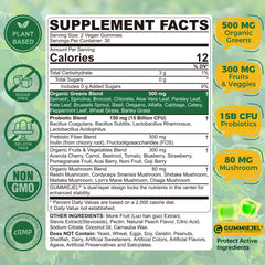 NEVISS gummies nutrition label showing 38-in-1 greens blend for daily nourishment