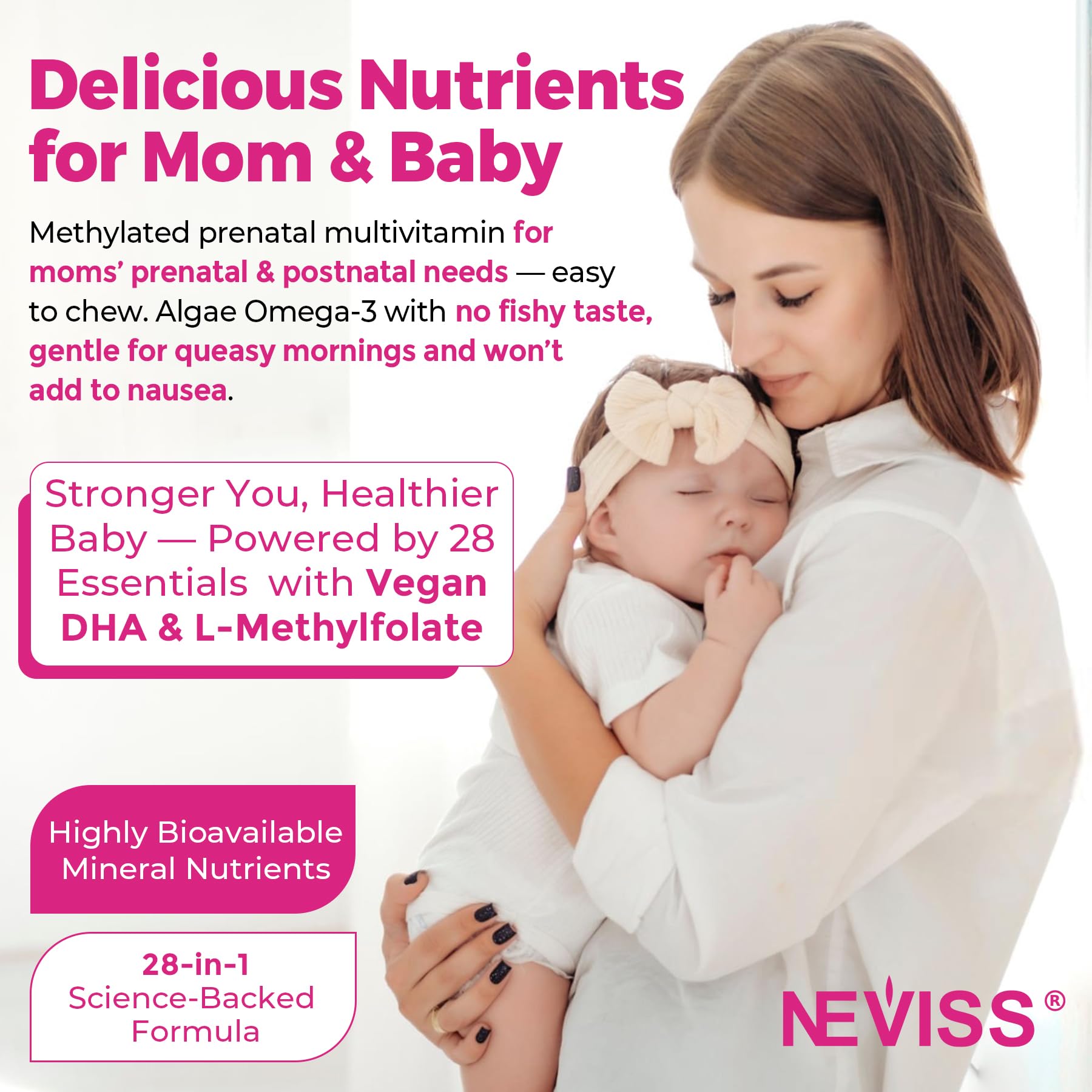 NEVISS Prenatal Vitamins algae-based DHA close-up for clean omega-3 nutrition