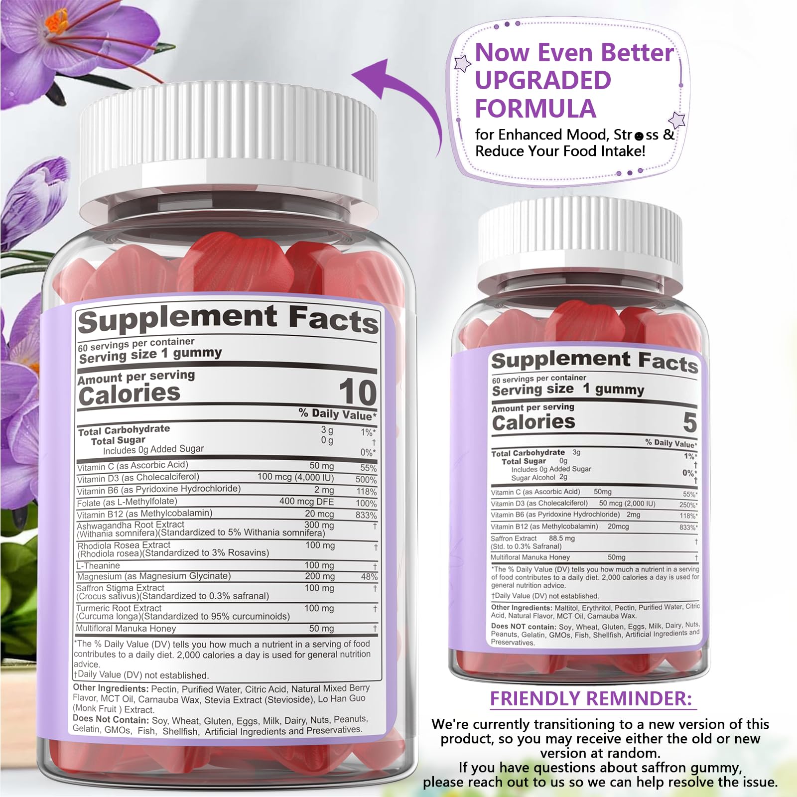 Close-up of NEVISS saffron gummies showing 100 mg extract