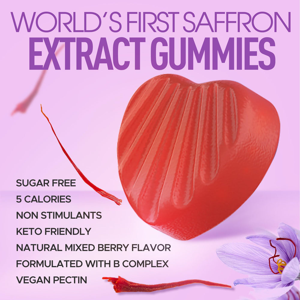 NEVISS saffron gummies ingredients panel with turmeric and botanicals