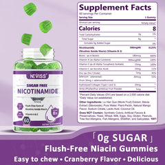 NEVISS gummies being poured from jar, cranberry flavor, convenient chewable daily energy option.