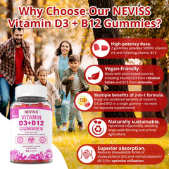 NEVISS gummies being poured from bottle to show convenient daily dose.
