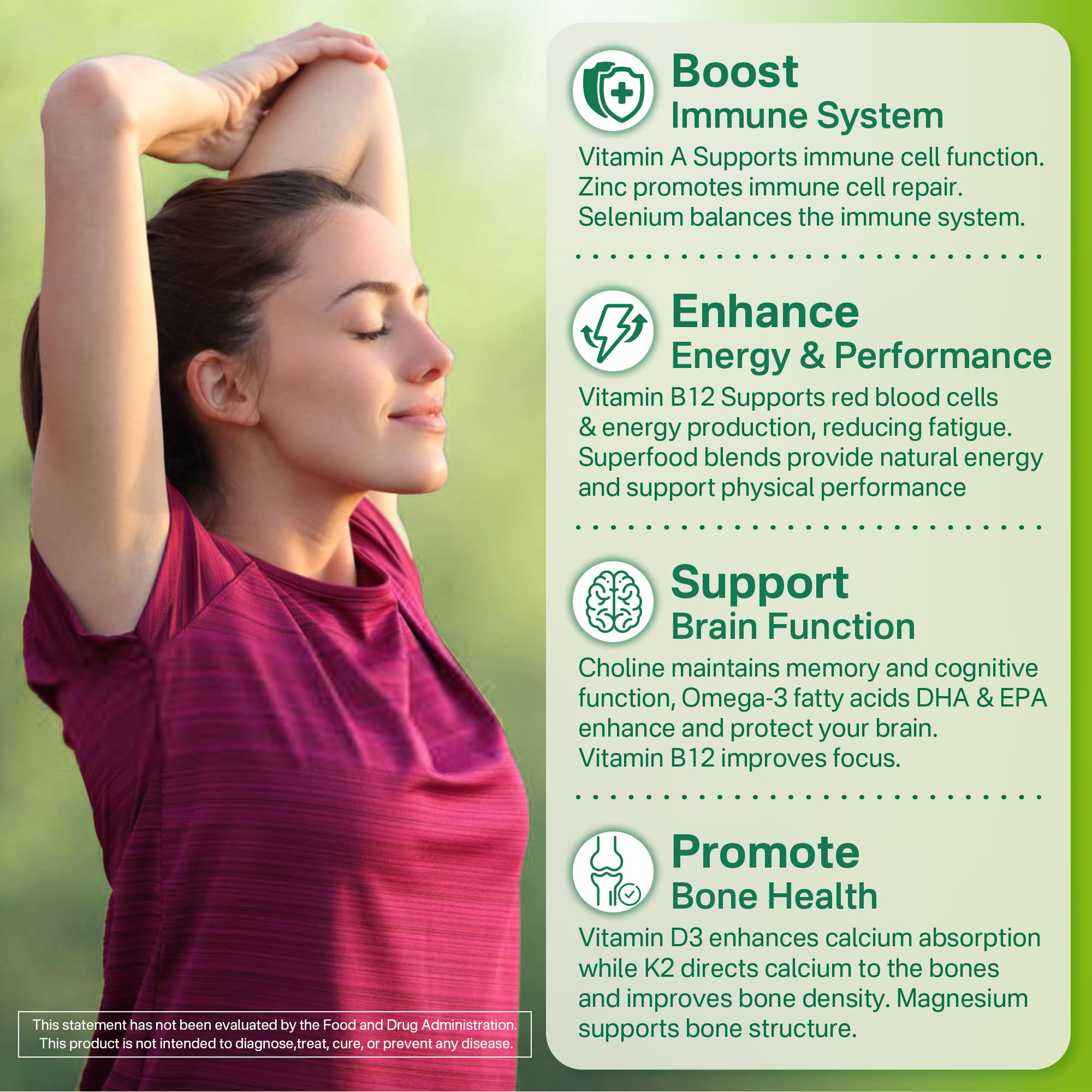 NEVISS vegan multivitamin omega-3 illustration indicating DHA+EPA source.