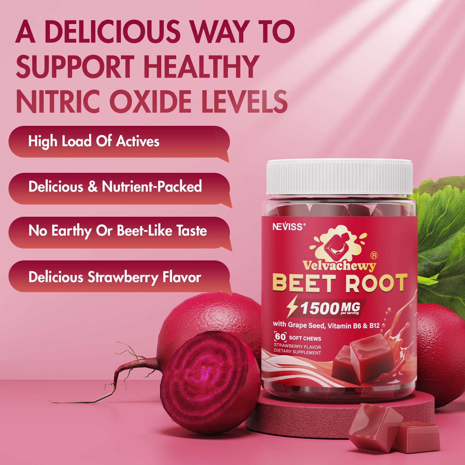NEVISS Vitamin B6 B12 icons on label indicate energy support