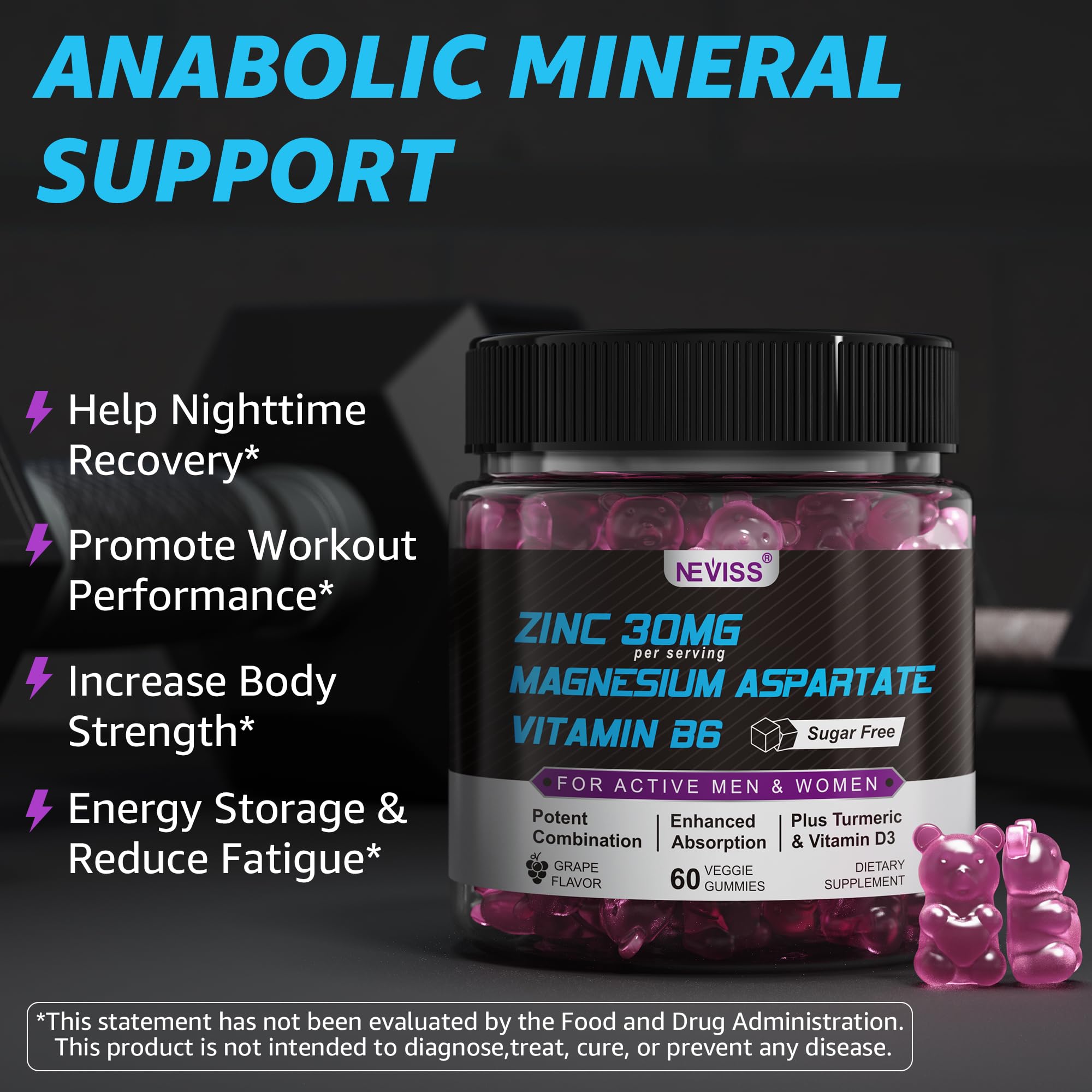 NEVISS label shot communicates ingredients like turmeric and B vitamins for recovery possibilities