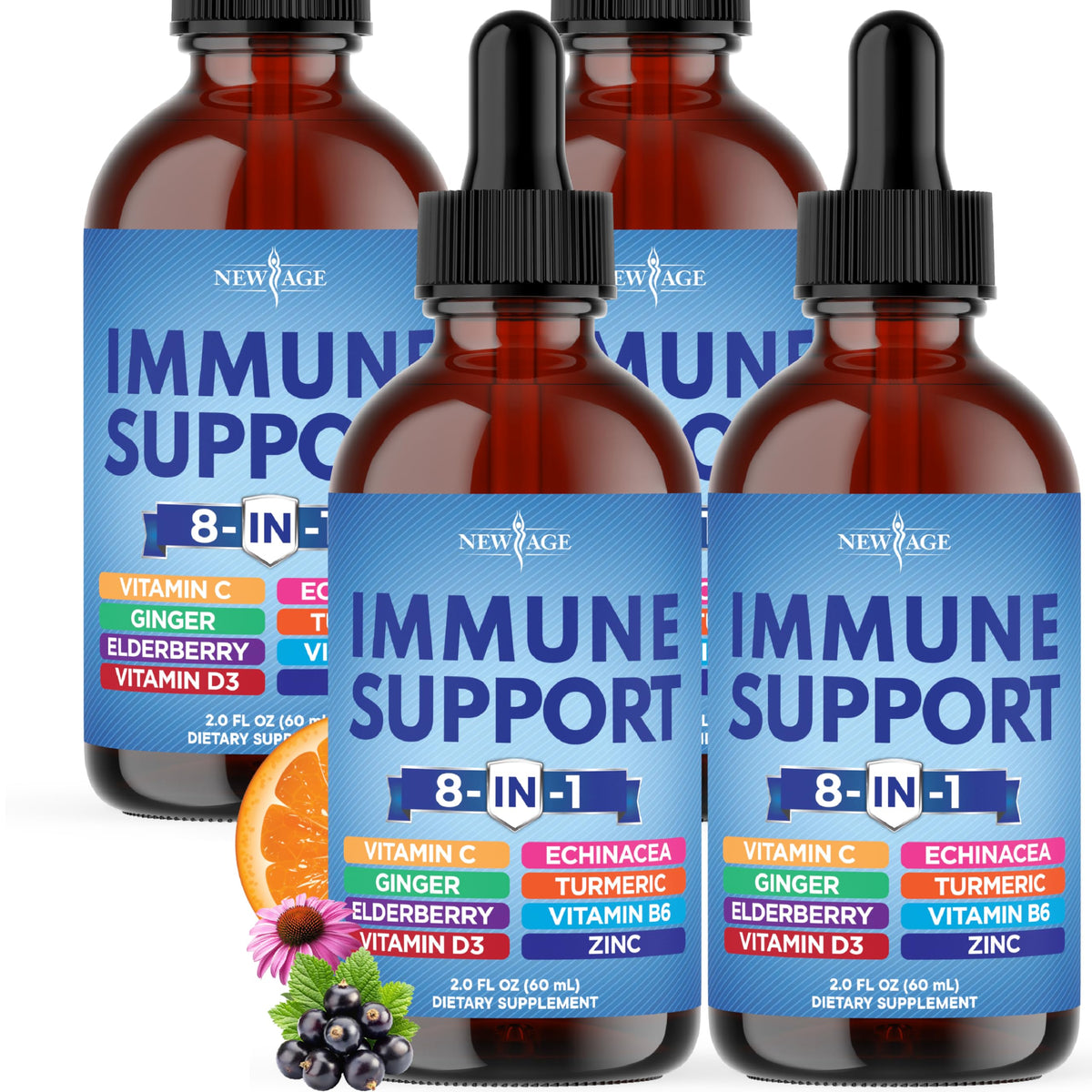 NEW AGE 8-in-1 immune bottle front for daily immune support.
