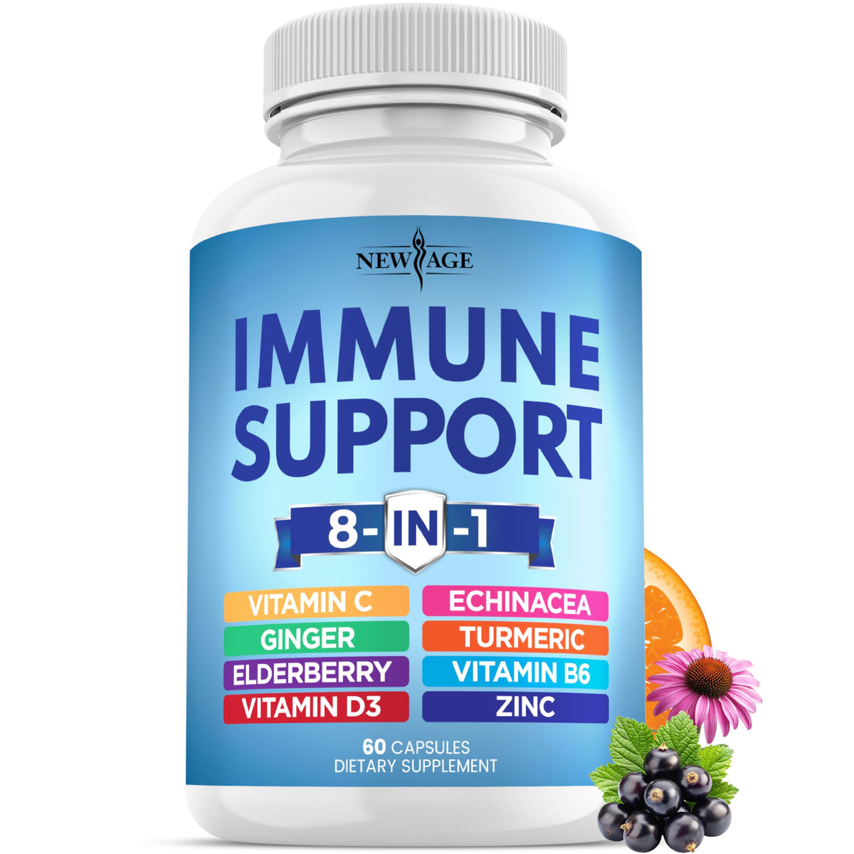 New Age 8in1 immune bottle front view for easy daily immune support