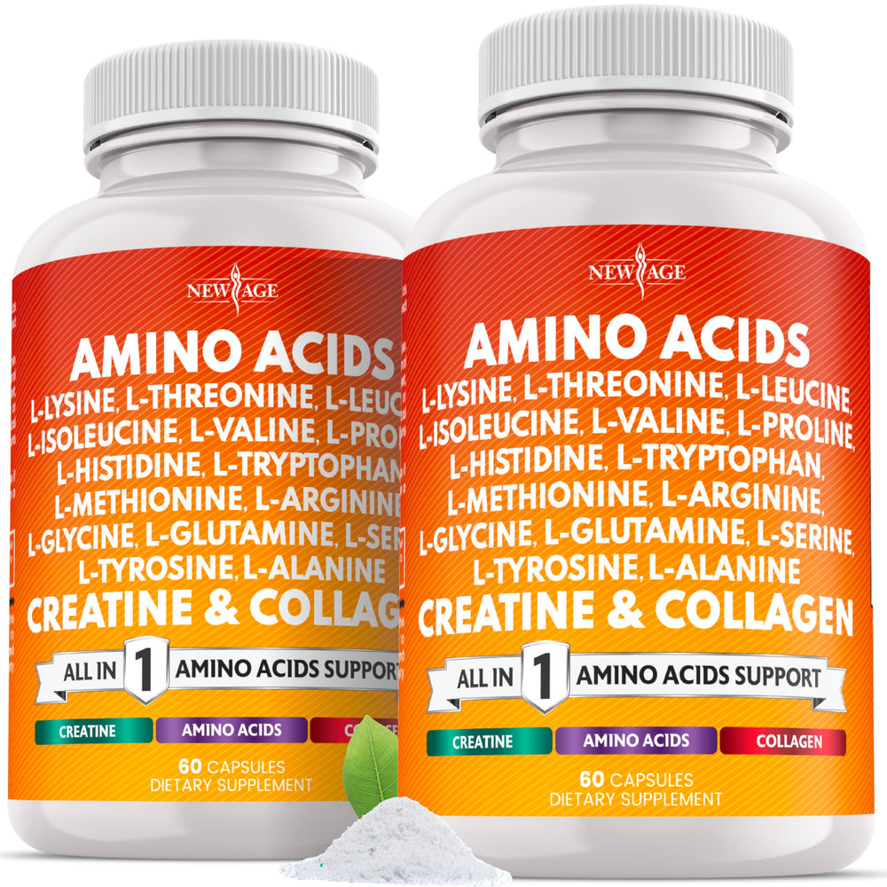NEW AGE amino acids supplement bottle supports daily protein routine