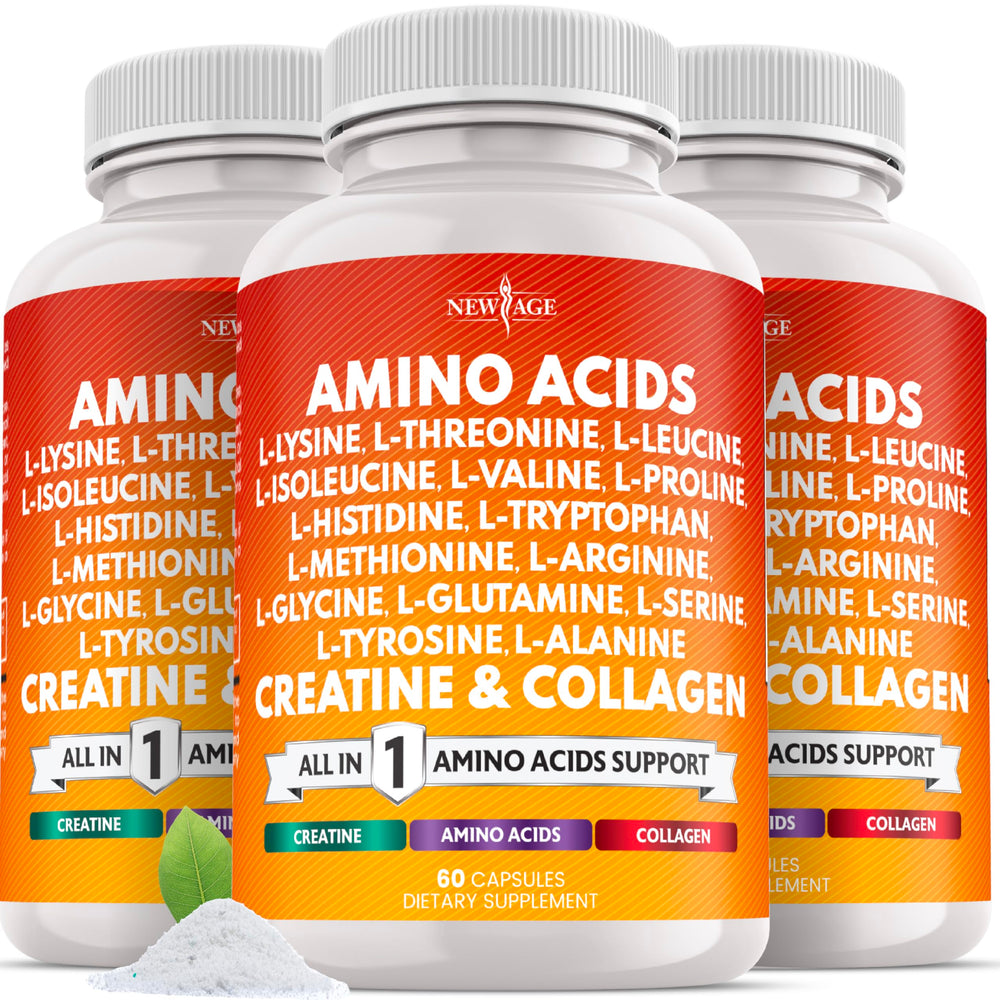 NEW AGE amino acids supplement bottle with label for daily protein support.