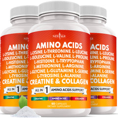 NEW AGE amino acids supplement bottle with label for daily protein support.