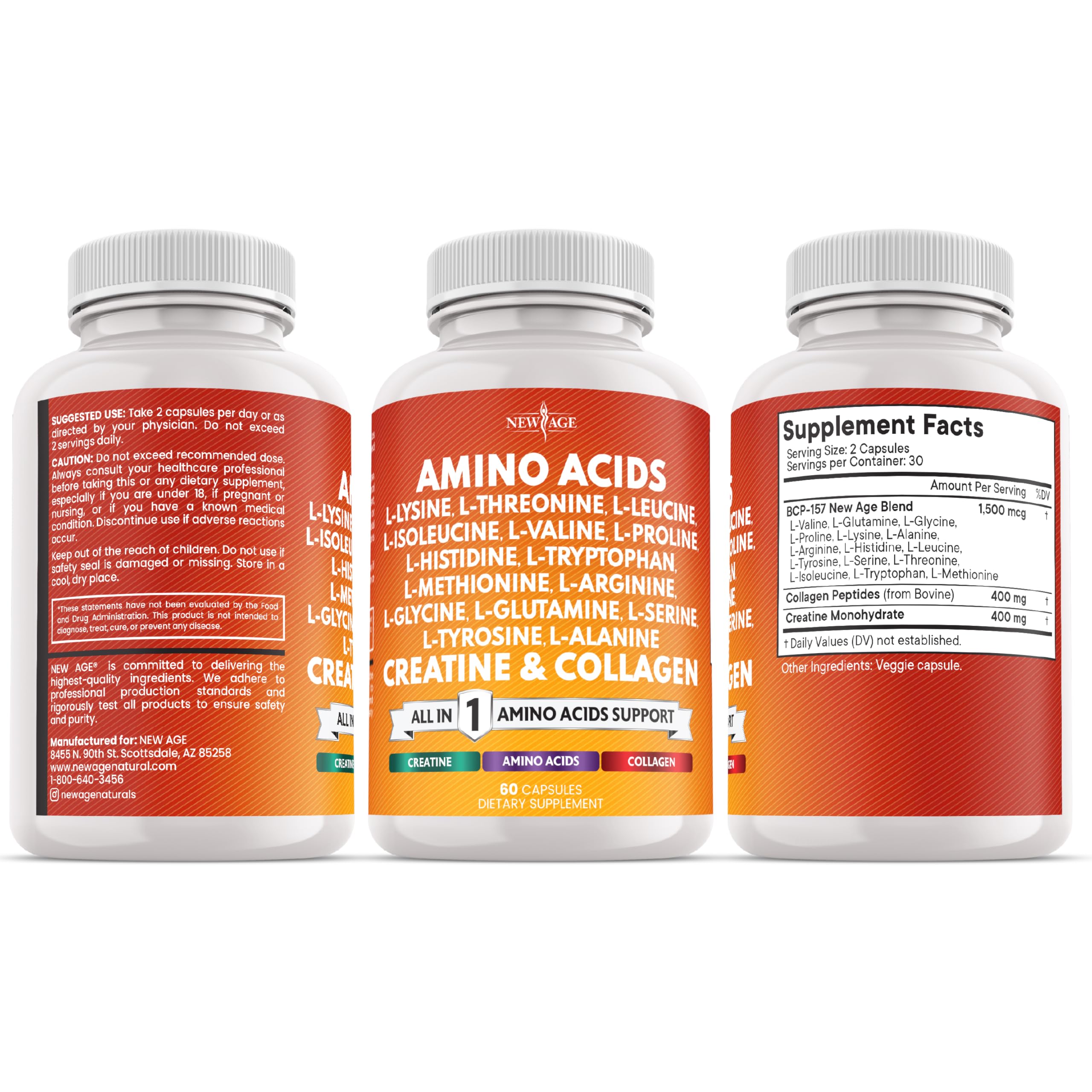 NEW AGE amino acids supplement made in USA badge signals trusted quality