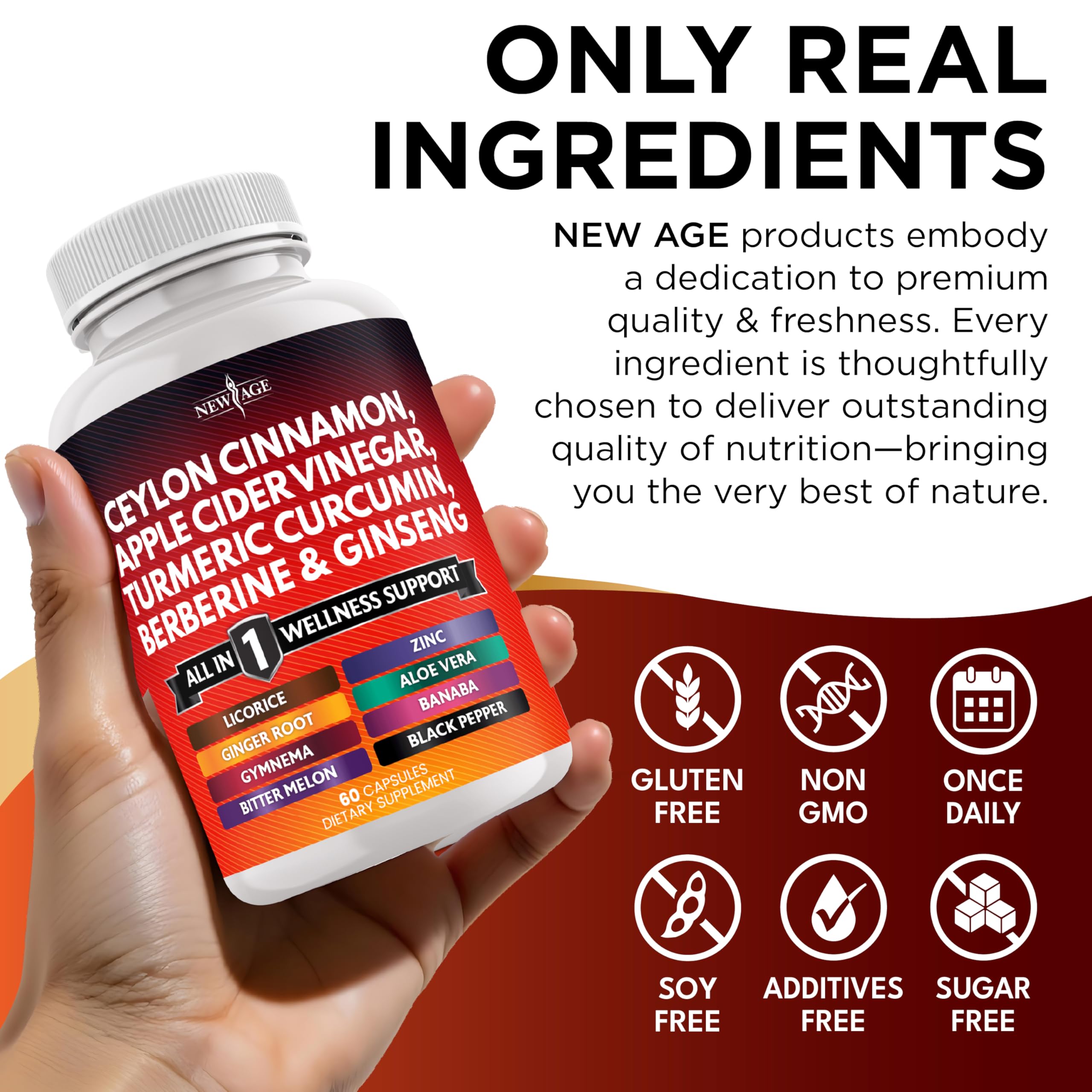 NEW AGE apple cider vinegar capsules with mother label.