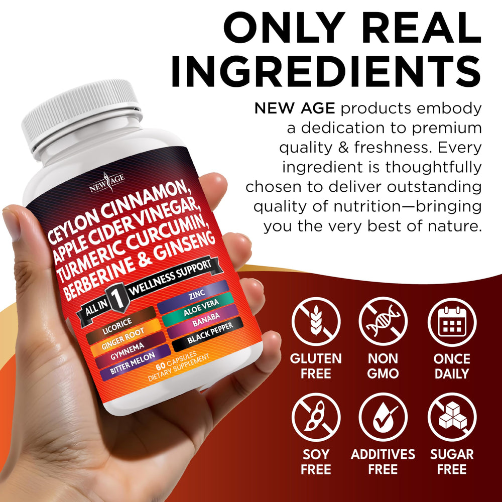 NEW AGE apple cider vinegar capsules with mother label.