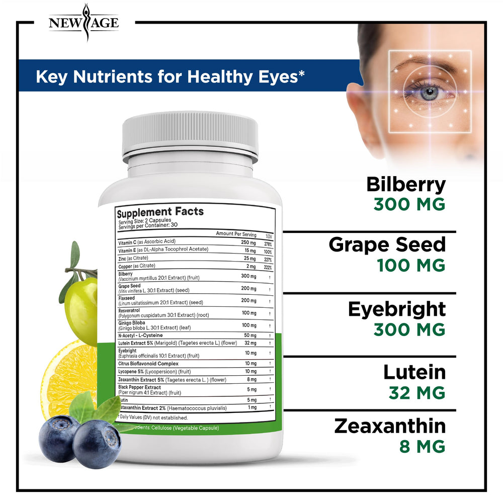 NEW AGE AREDS 2 bilberry 6000mg close-up highlighting bilberry content for eye health support