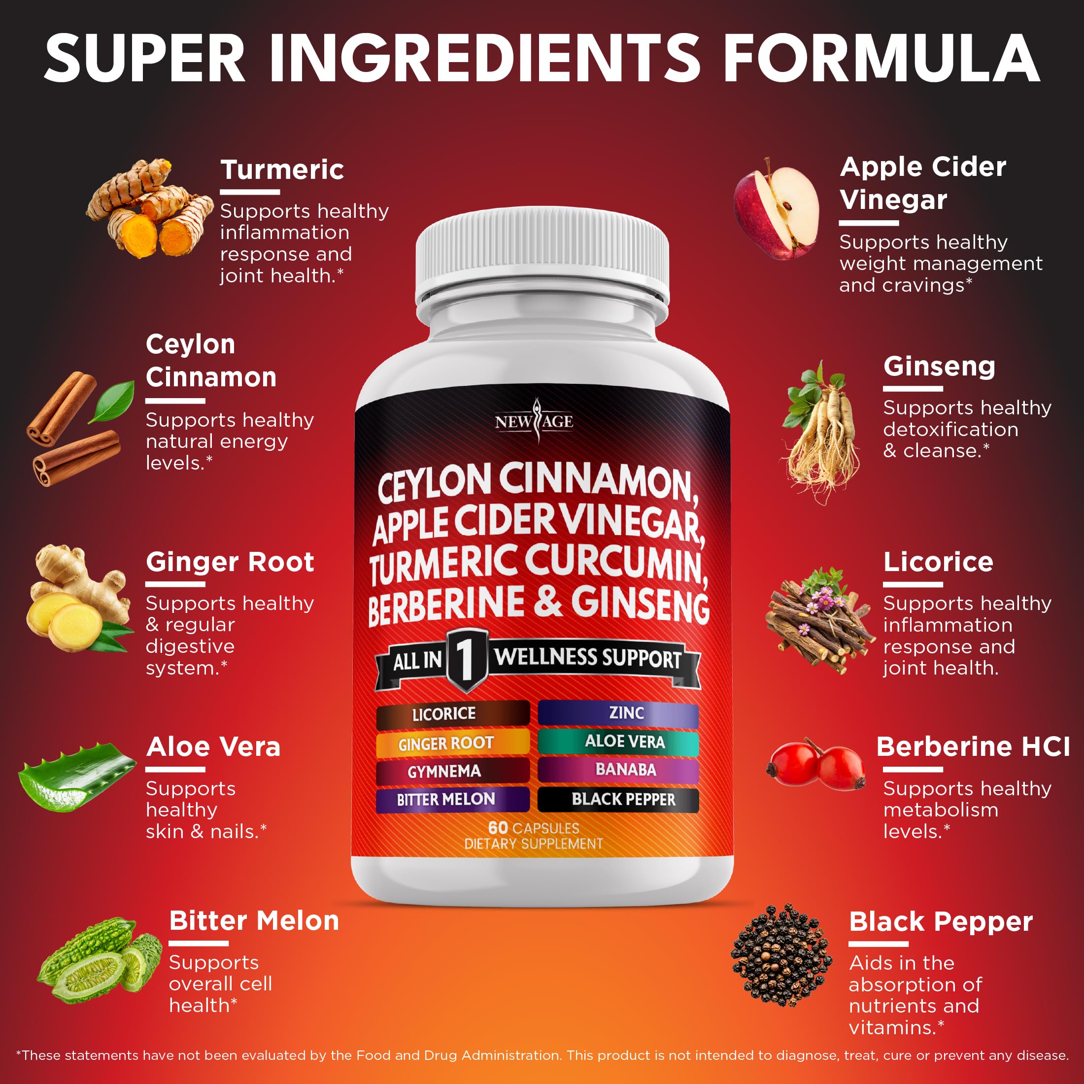NEW AGE berberine cinnamon capsules closeup supports convenient daily supplementation.