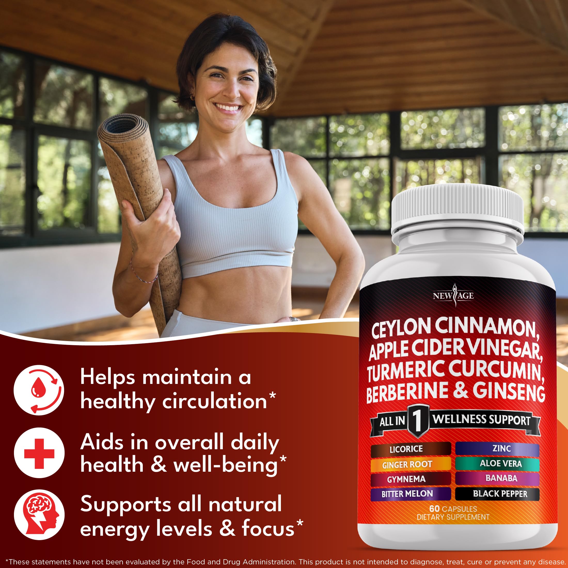 NEW AGE berberine cinnamon complex capsules for balanced metabolism.