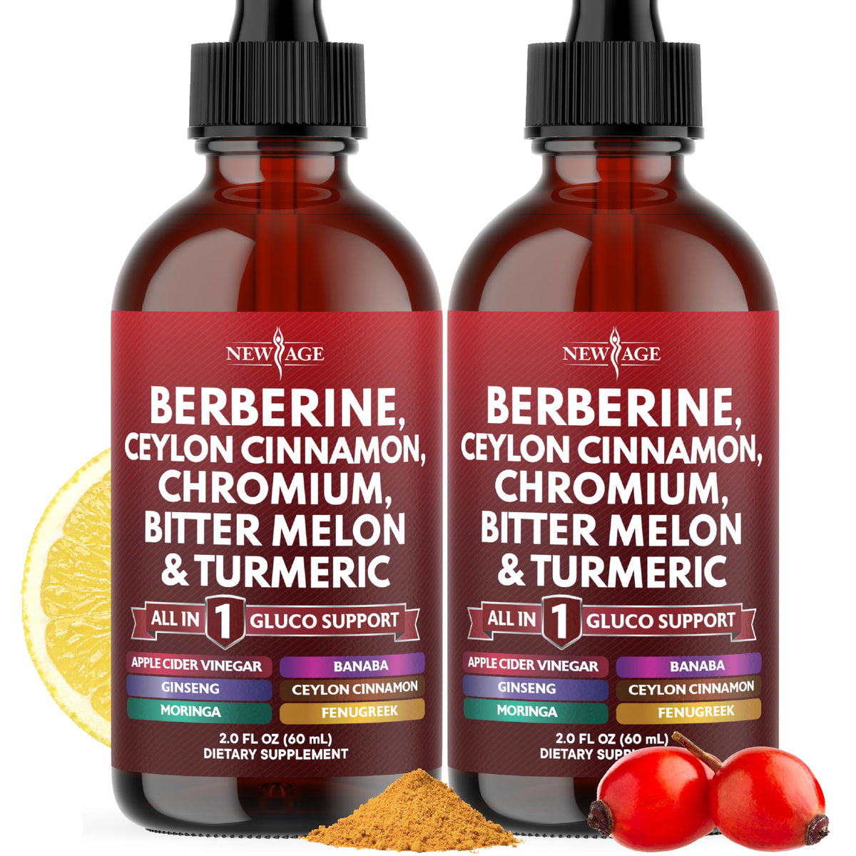 NEW AGE Berberine Cinnamon drops bottle ready for daily use in water