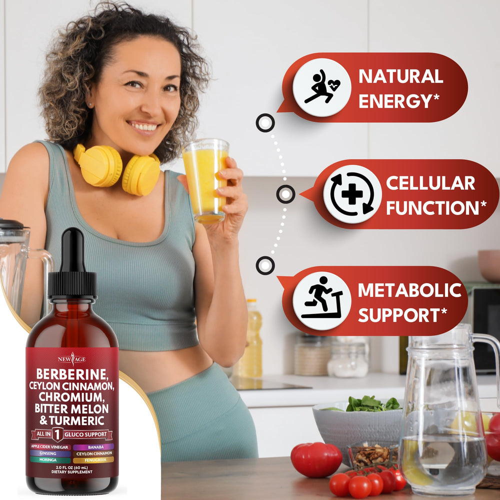 NEW AGE Berberine Cinnamon drops label closeup highlights ingredient blend