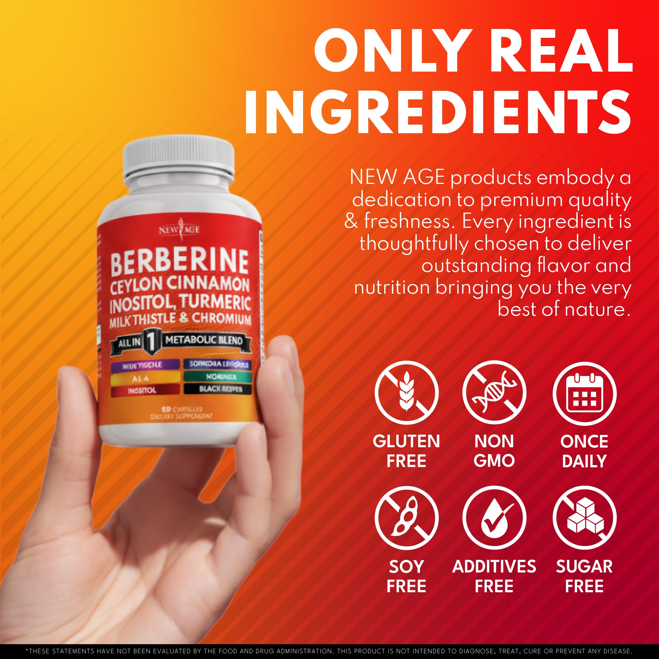 New Age Berberine blend with Glucomannan and Turmeric packaging hints metabolic balance.