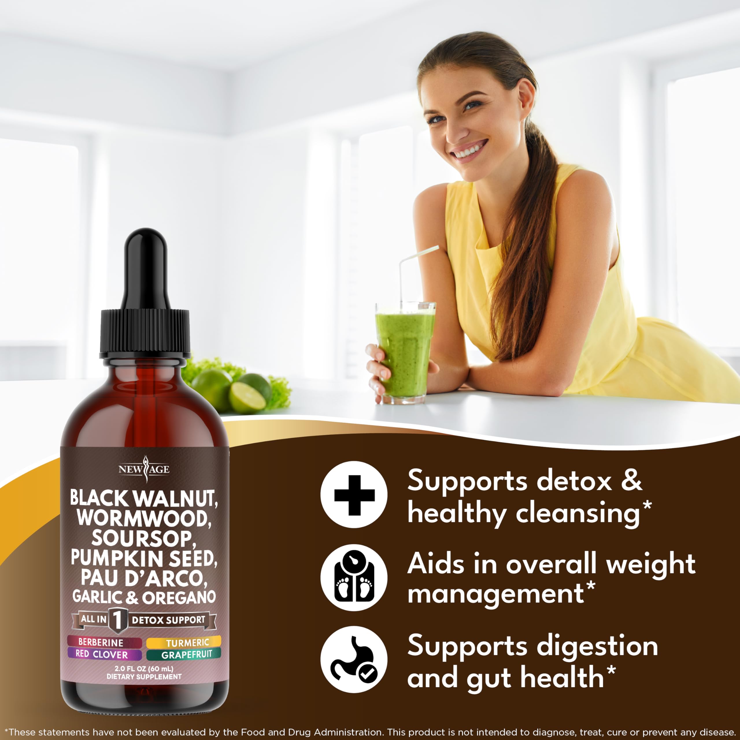 New Age Black Walnut Wormwood Cleanse Drops liquid pour demonstrates easy dosing for convenient daily use